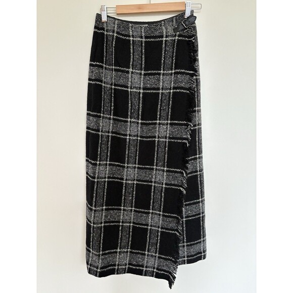 TALBOTS Wool Blend Long Wrap Maxi Skirt Plaid Italian Size 4 - Picture 1 of 7
